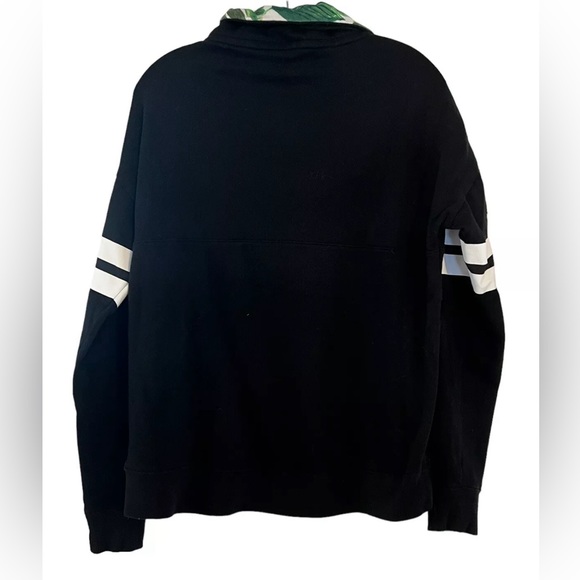 PINK Victoria's Secret Black 1/4 Zip Green  Floral Pullover Sweatshirt  M/M - Picture 3 of 4